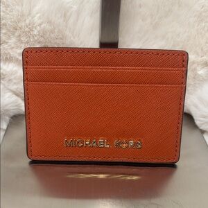 Michael Kors Orange Saffiano Leather Key Card Holder